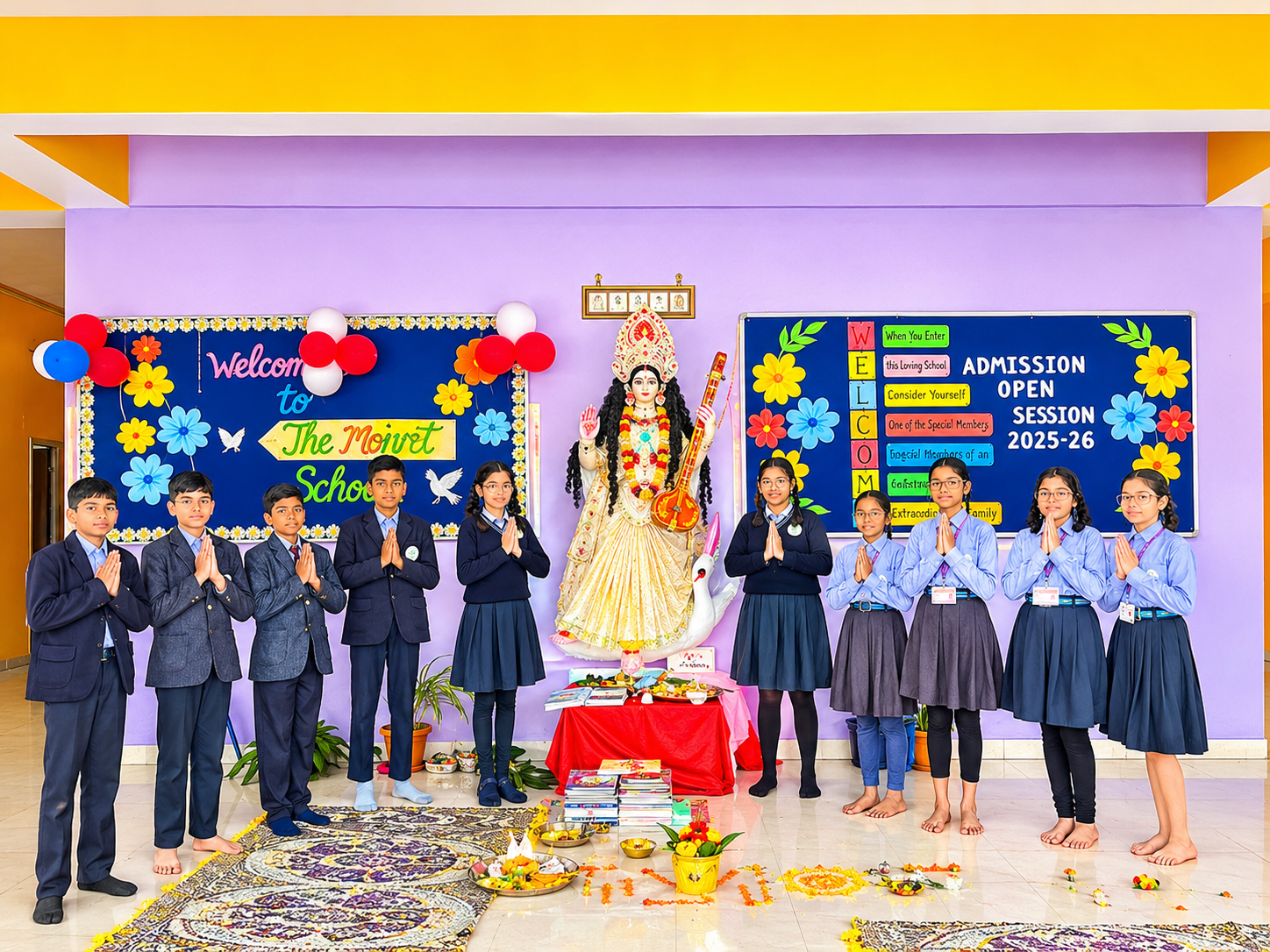 Students at Saraswati Puja